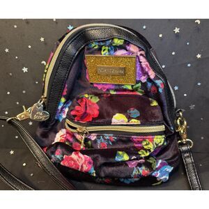 Betsey Johnson Mini Backpack Convertible Crossbody Bag Floral Velvet